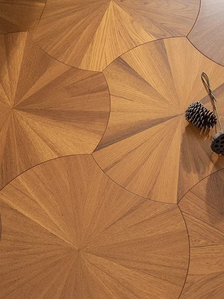 Burmese teak solid wood parquet wood floor black walnut special-shaped retro lotus leaf art retro Versailles leaf