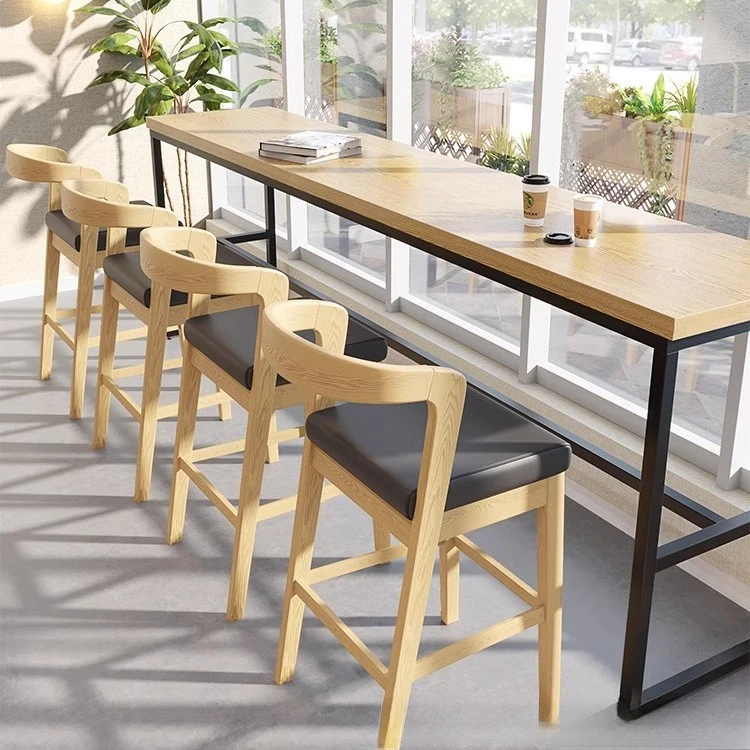 

Modern simple solid wood bar chair milk tea shop, window high table and chair combination