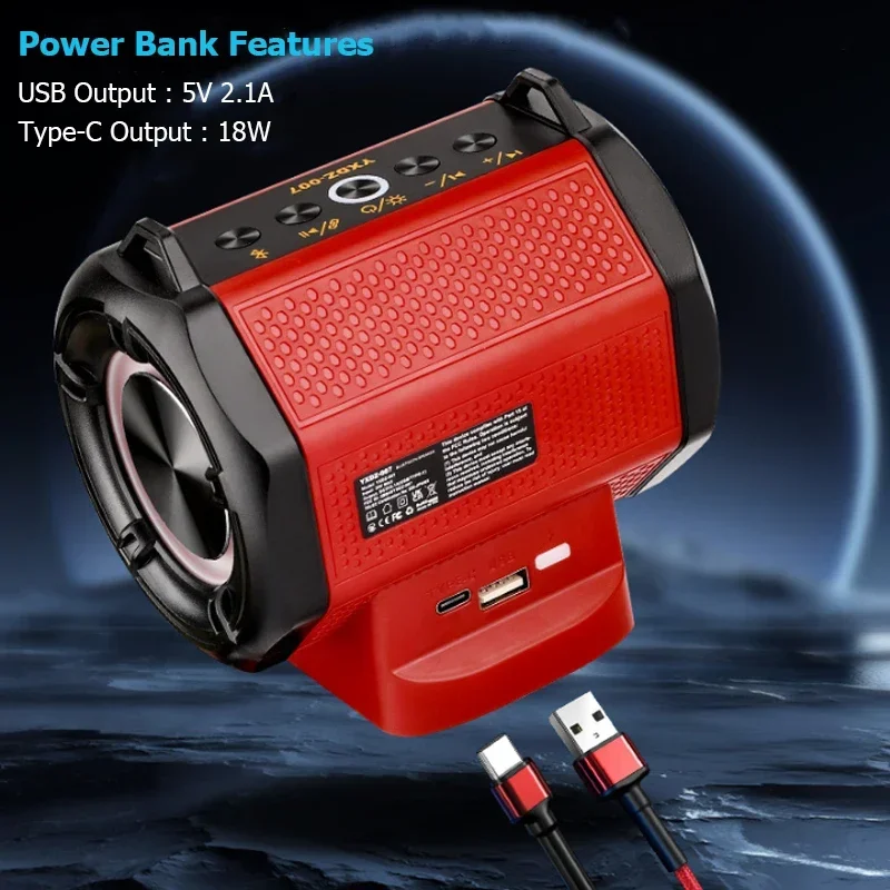 Portable Bluetooth Speaker For Dewalt 18V 20V Battery Player Loudspeaker Amplifier With USB Type-C port charge for Camping