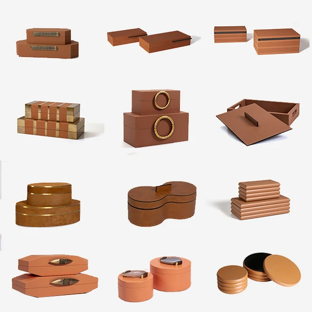 Kotak Penyimpanan Organizer Mewah Kulit Tenun Kotak Penyimpanan Perhiasan Persegi Panjang Kulit Desain Sederhana Modern