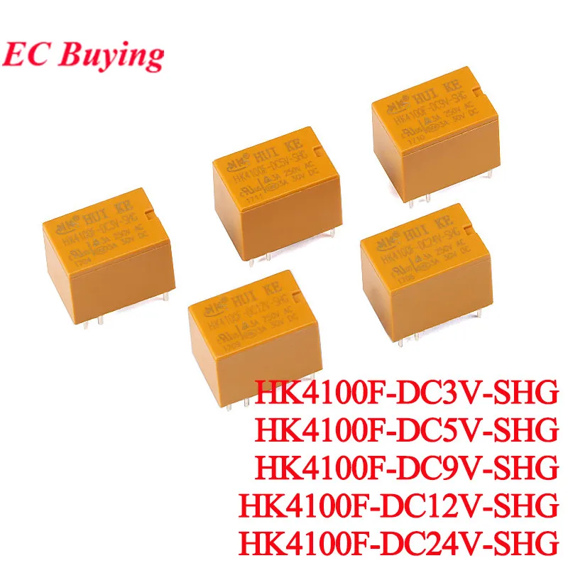 5Pcs/1pc Mini Power Relay HK4100F DC3V DC5V DC9V DC12V DC24V SHG DC 3V 5V 9V 12V 24V 3A 6Pin HK4100F-DC5V-SHG Rele Relais