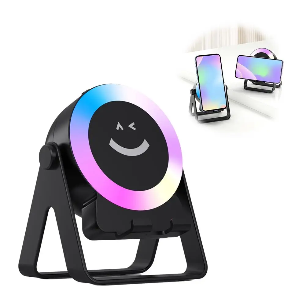 Smart Sensing Bluetooth Speaker Phone Holder with Cool Rotating Colorful Wireless Led Mood Speaker Stand 360° F5G4