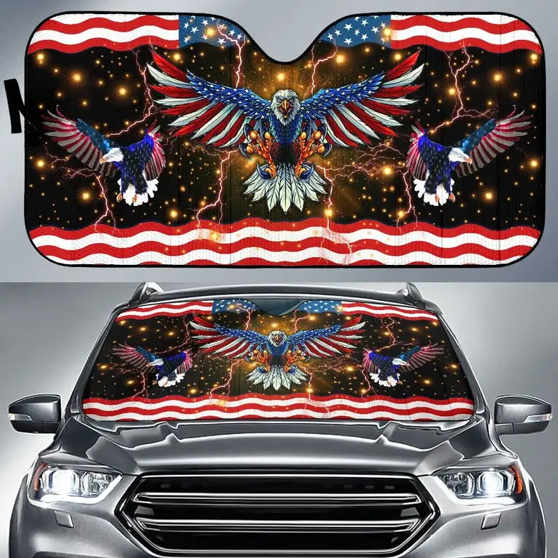 

Eagle - American Flag - Auto Sun Shade Windshield Sunshade, Custom Sunshade, Auto Sun Shade, personalized Gifts