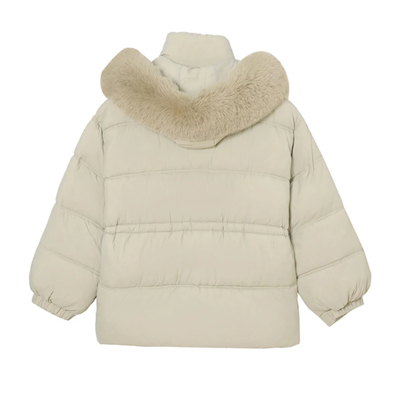 Winter Big Fur Collar Hooded Down Jackets Female Outwear Fur Women Puffer Jacket Parka High-Quality Warm Cotton Padded Down Coat