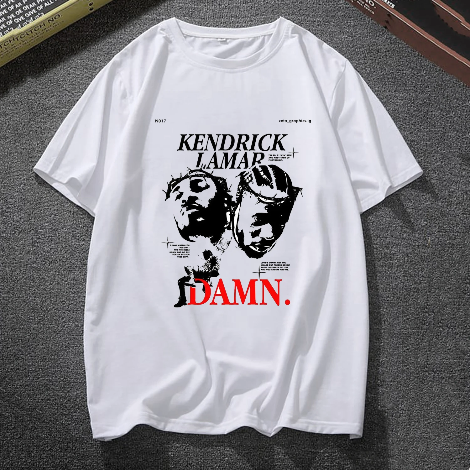 Rapper Kendrick Lamar DAMN Print T Shirt Summer Men Women Fashion Hip Hop Oversized T-Shirts Men's Vintage Cotton Tshirt