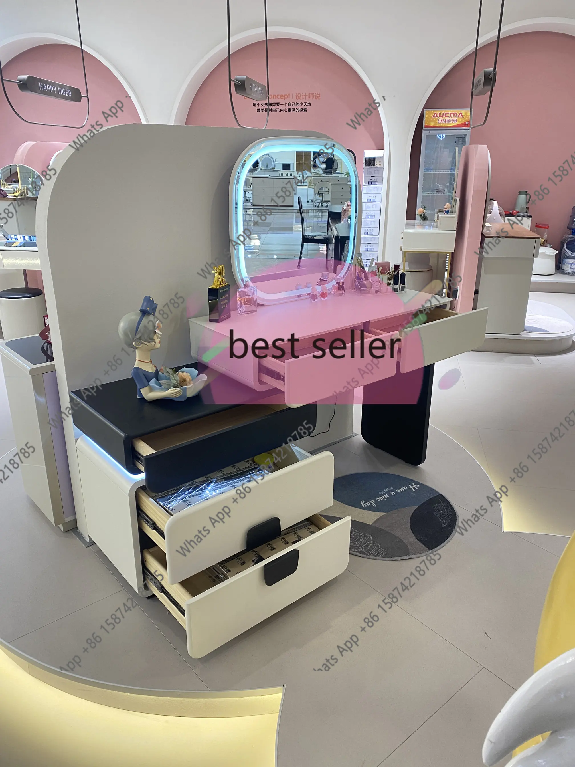 Tt New Light Luxury Dresser High-end Temperament Dresser Large Makeup Mirror Bedroom Advanced Sense Telescopic Belt Lighting