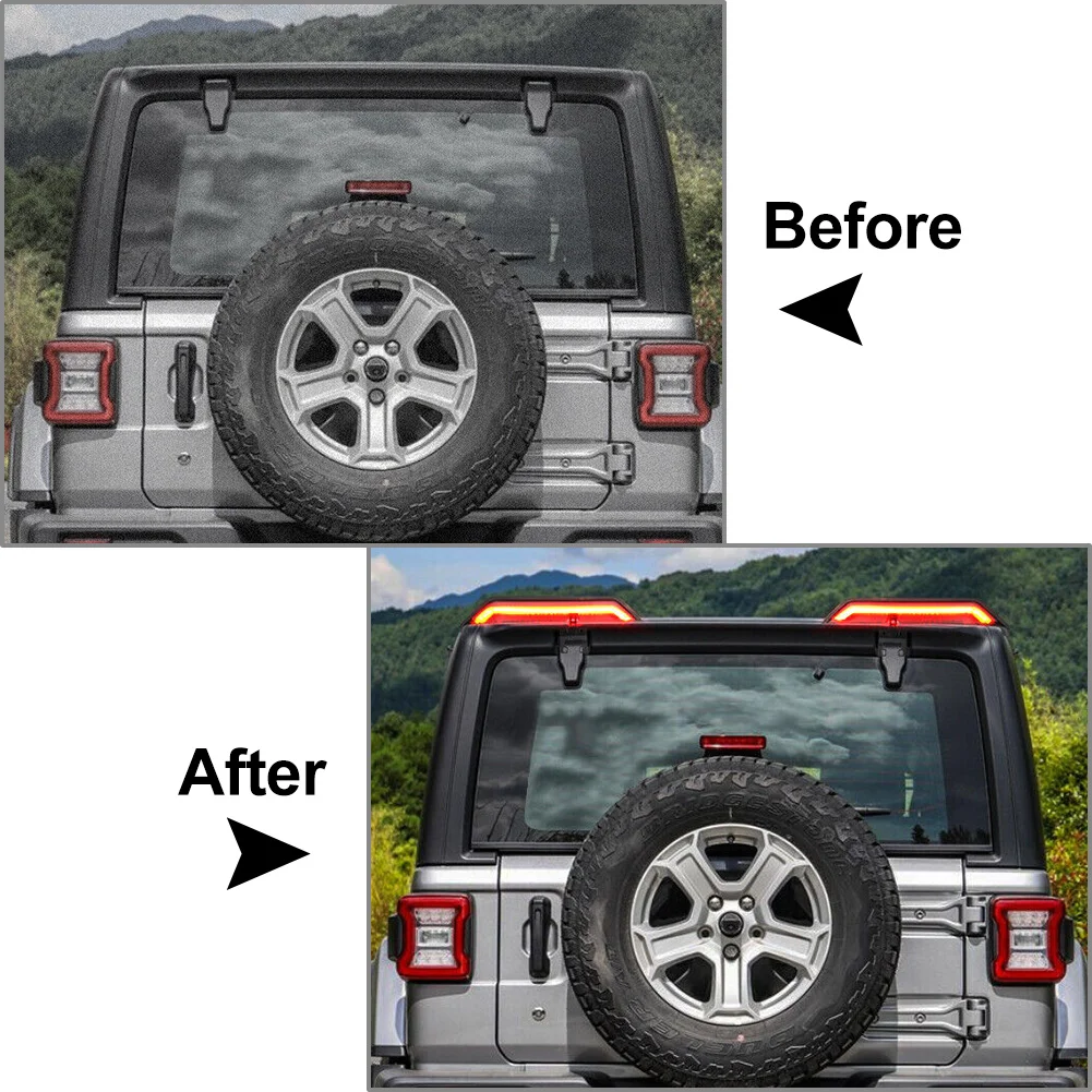 2Pcs Car Rear Roof Spoiler Wing W/ Tail Brake Light For Jeep Wrangler JKJKU 2007-2017 USA Version Only