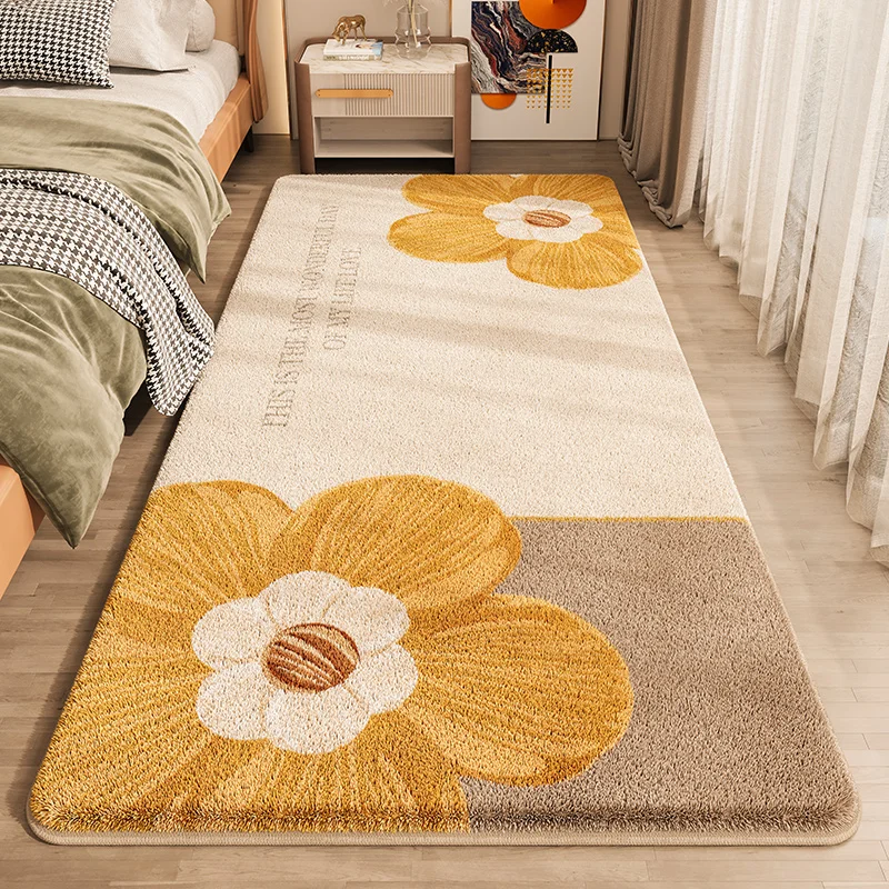 

Pastoral Flower Bedroom Bedside Nonslip Carpet Light Luxury High End Fluffy Carpets 2024 New Bedroom Waterproof Anti Fouling Rug