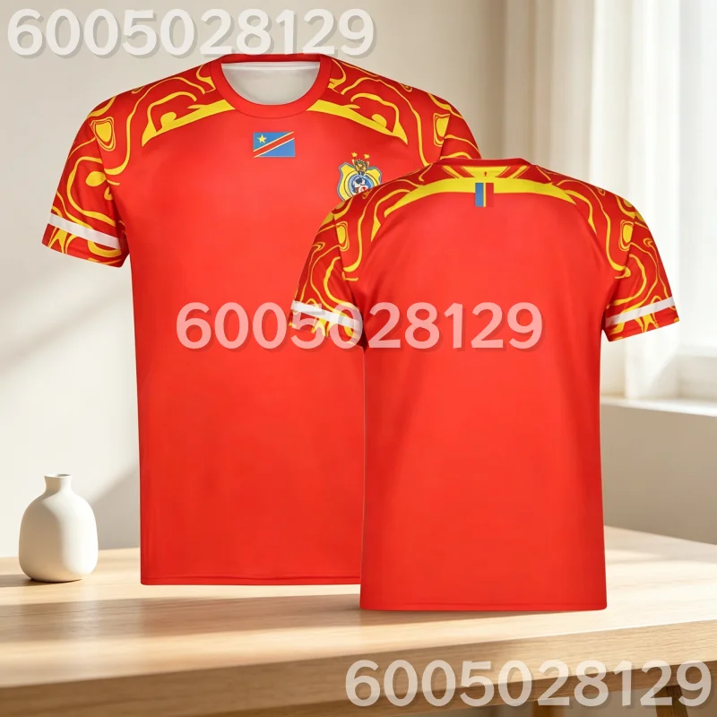 2026 Neues DR Kongo Fußballtrikot Unisex Sommer Atmungsaktives Schnelltrocknendes Sport-T-Shirt Modische Streetwear Y2k Top Familie Kinder T-Shirts – Detail 1