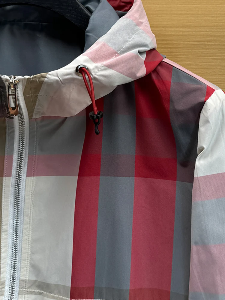 

High-End Plaid Hooded Jaet Men's Spring Autumn 2025 New Faion Trend Brand Windbreaker Jaet irt Slim Fit Printed Polye...