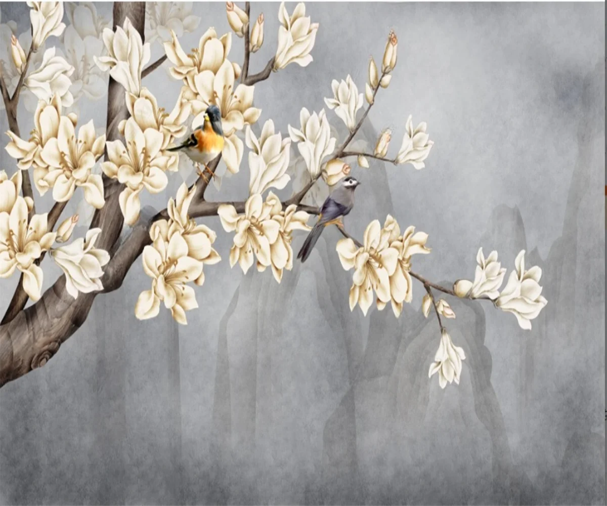 

Custom wallpaper living room bedroom murals Chinese hand-painted flowers and birds TV background mural 3d wallpaper