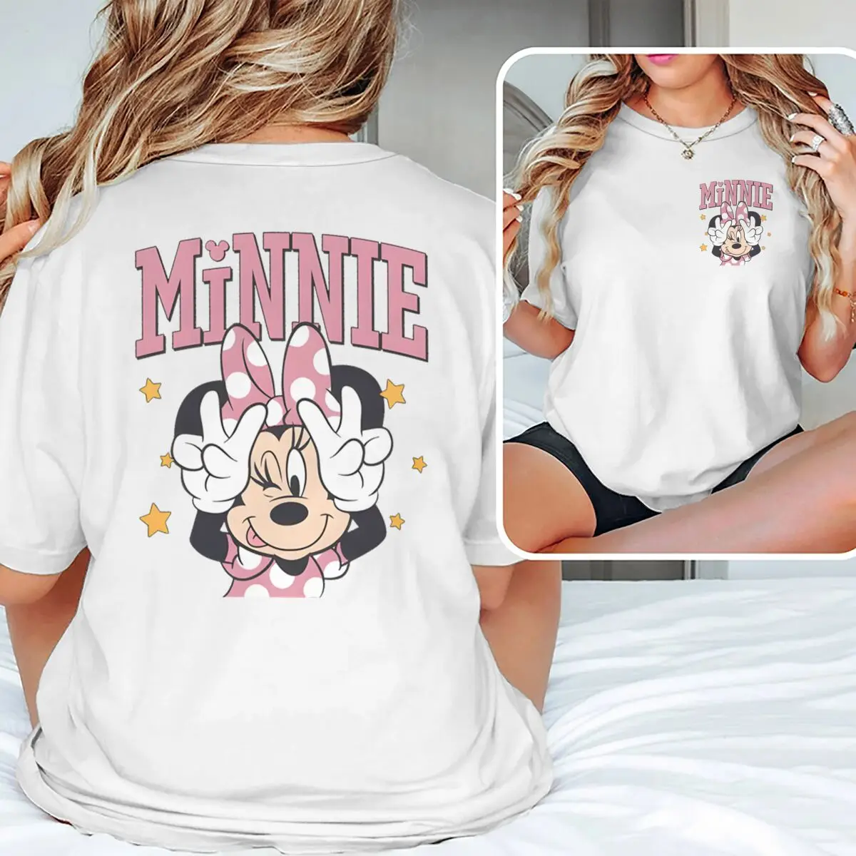 

Cartoon Classic Girls Clothing Minnie Mouse Harajuku Y2K T-shirt Tops Minnie Letter Print Short Sleeve T-shirt Fan Gift Top Tee