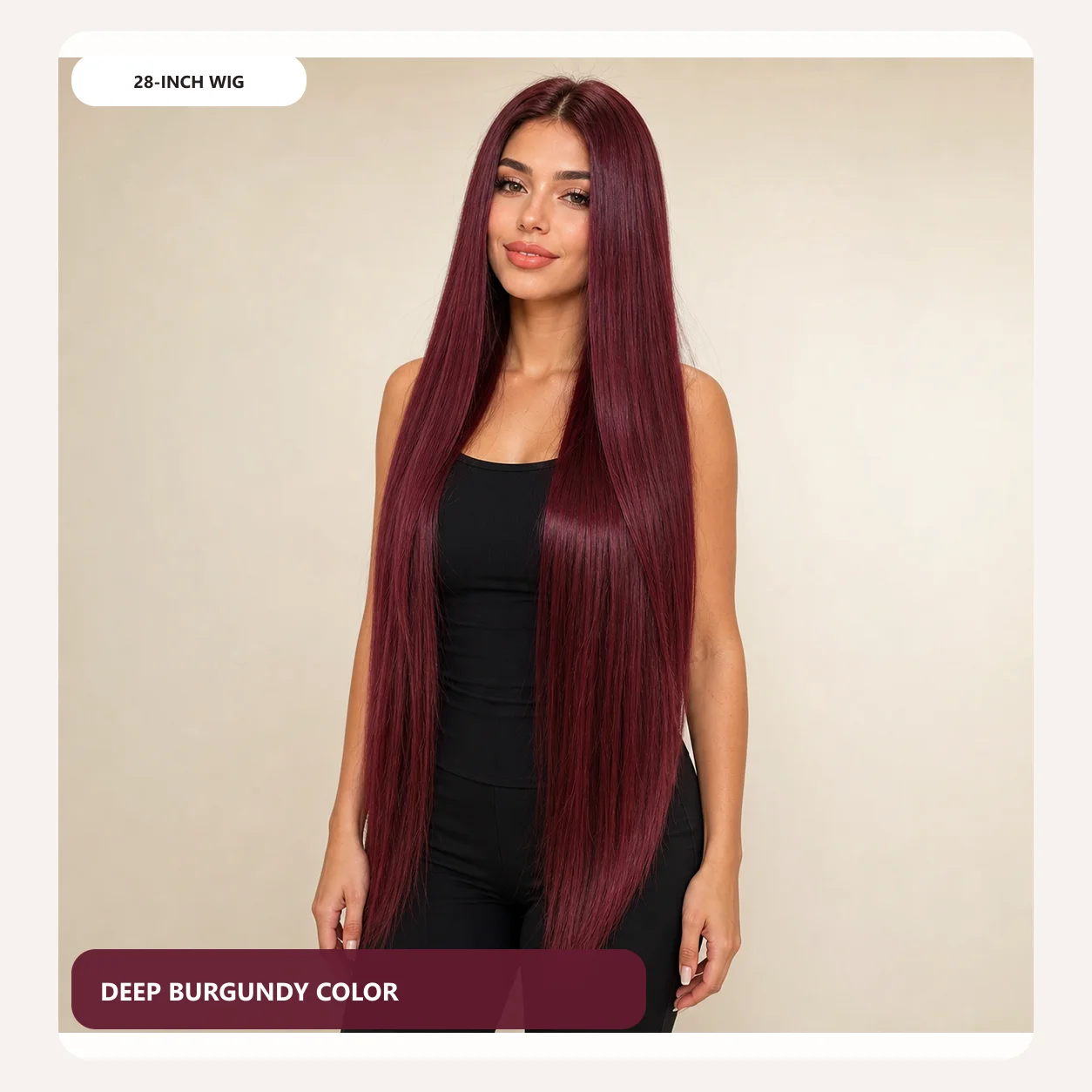 28 Inch Burgundy Straight 13×6 Lace Frontal Wig Deep Wine Red Long Silky Straight Synthetic Wig