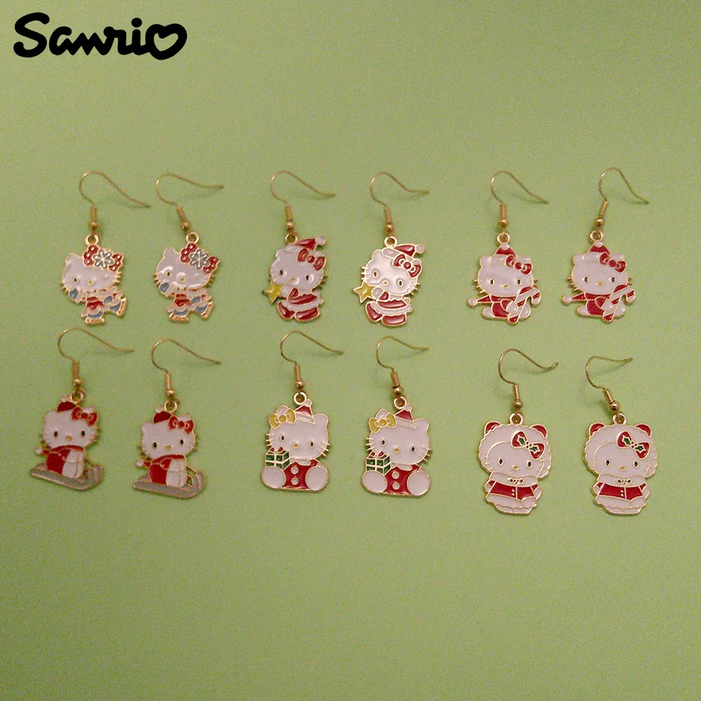 

Anime Sanrio Hello Kitty Earrings Cartoon Figure Xmas Kiitty Cat Metal Badge Pendant Ear Drop Christmas Jewelry Accessories