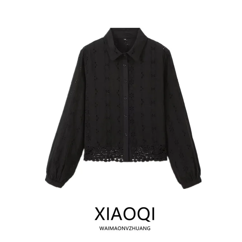 

Loose Fit Long Sve Cotton Embroidered irt Women's Faion Autumn Winter New Arrival Versatile Sle Casual Busin Wear