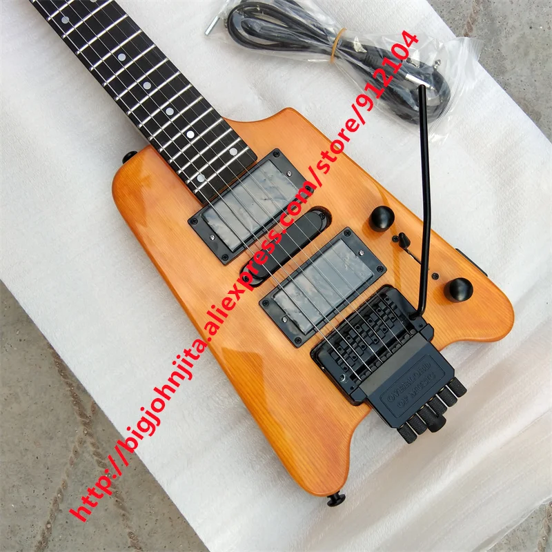 New Red/Natural 6 Strings Headless Electric Guitar,Ash Body,Rosewood Fingerboard Passived pickup, BJ214 643