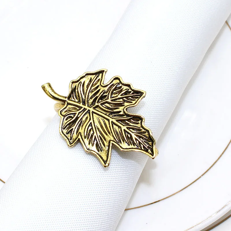 10pcs/ot Classic Vintage Leaf Napkin Ring Leaf Napkin Buckle Maple Leaf Alloy Napkin Ring wedding table decoration