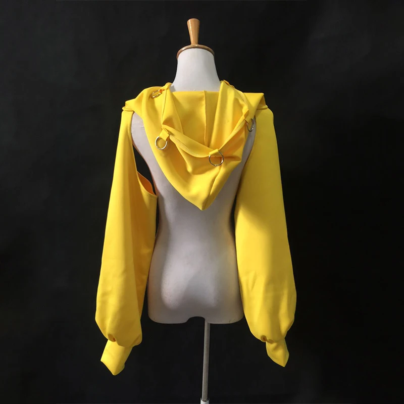 Hip Hop Jazz Dancewear Sexy Gogo Dance Costume Blue Yellow Short Tops Hoodie Party Rave Outfit Nightclub Bar Dancer Clothes 4067