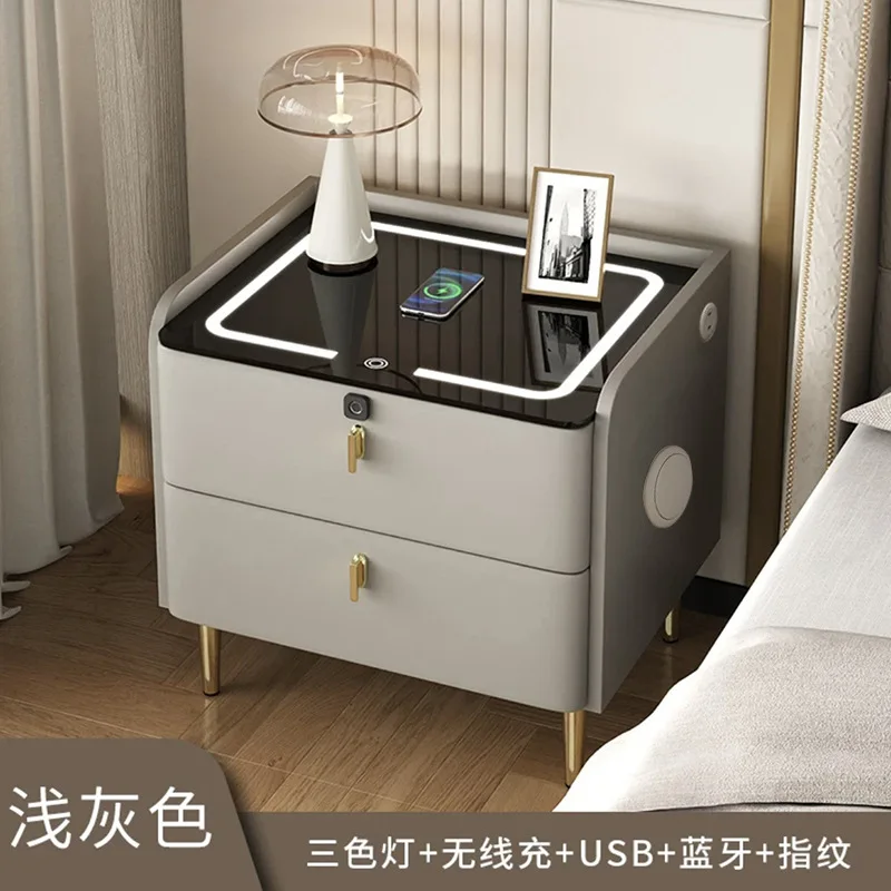 Table de chevet intelligente, chambre multifonctionnelle haut de gamme de luxe légère avec haut-parleurs, vent crème avec lumières, armoire