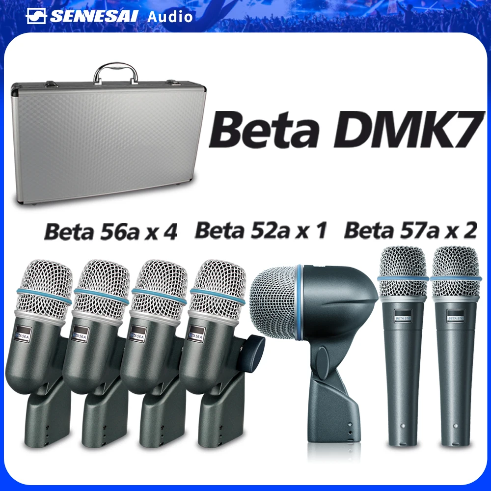 BETA DMK7 7-Piece Wired Dynamic Drum Microphone (Whole Metal)- Kick Bass, Tom/Snare & Cymbals Mic Set-Use,52a 56a 57a