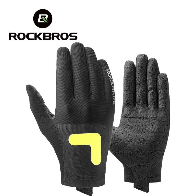 ROCKBROS Fahrradhandschuhe Frühling Sommer Atmungsaktive MTB Rennrad Vollfingerhandschuhe Reflektierende Touchscreen Sport Fahrradhandschuhe
