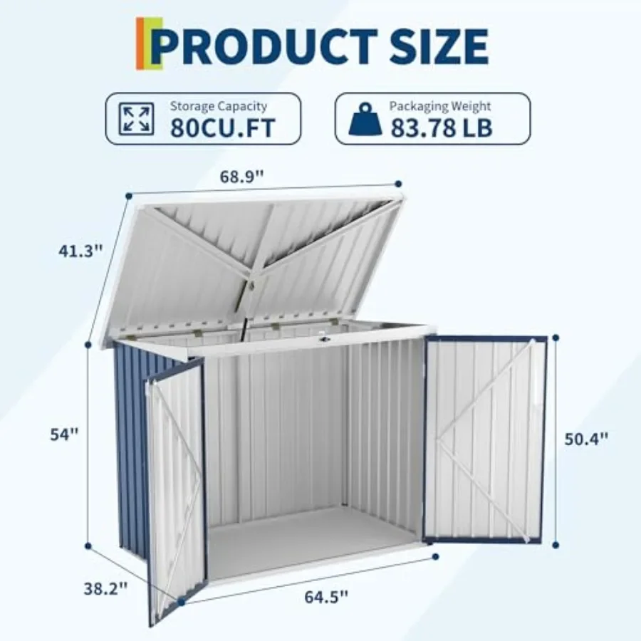 Outdoor storage shed for yard, garden, patio: galvanized steel, gray, rust-proof, 80 cu.ft, 5.8x3.3 ft, lockable door sloped ro