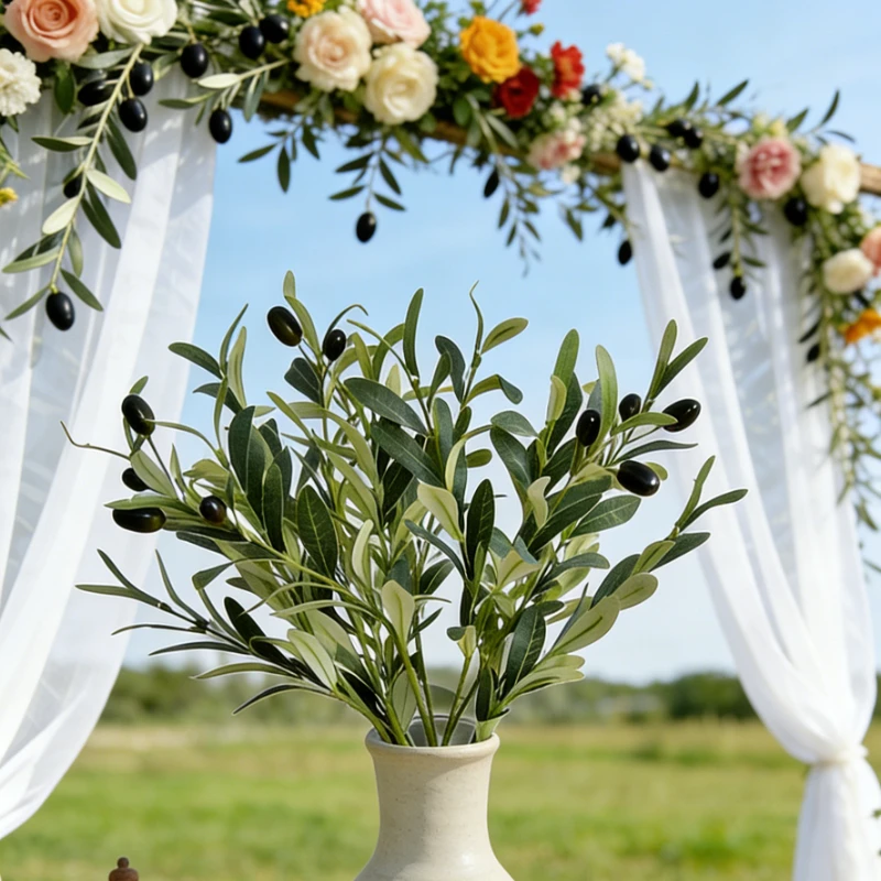 

10 шт. Искусственные ветки оливы с листьями, имитация зеленых растений, реквизит для фотосессий, декор для отелей и дома, свадебные композиции, оливковые плоды