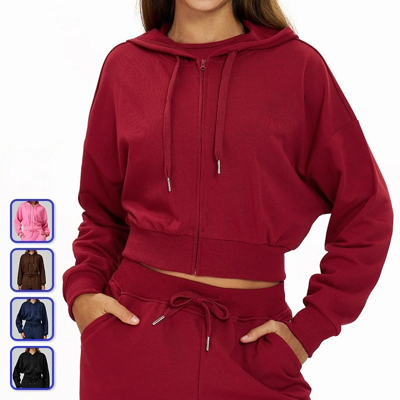 

Winter Zipper Sports Hoodies for Women Long Sleeved Casual Loose Hooded Jackets Outdoor Short Running Jackets Fitness Sportswear