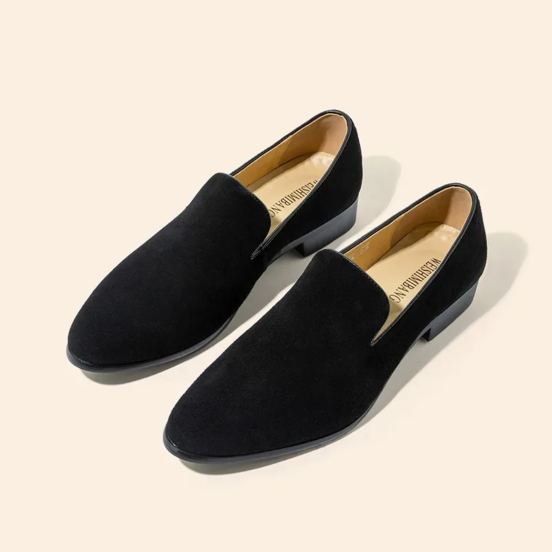 Loafers Men Slip-on Pointy Suede Lazy Black Blue Breathable Handmade Dress Shoes for Men