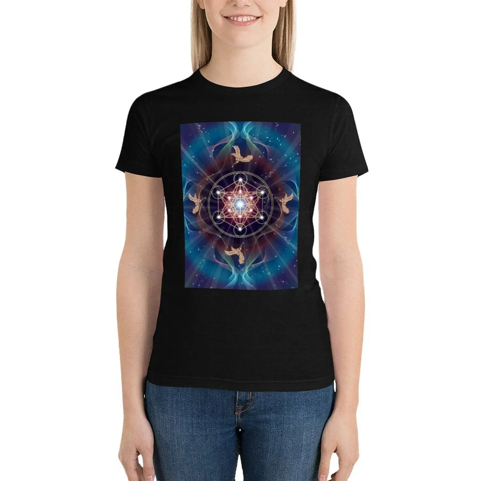 

Metatron's Cube - Merkabah - Peace and Balance T-Shirt Aesthetic clothing Short sleeve tee funny t shirt for Women