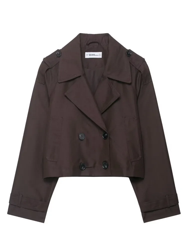 

Осенне-зимняя новая уличная модная повседневная короткая ветровка с двойным воротником, женская однотонная куртка с длинными рукавами и лацканами