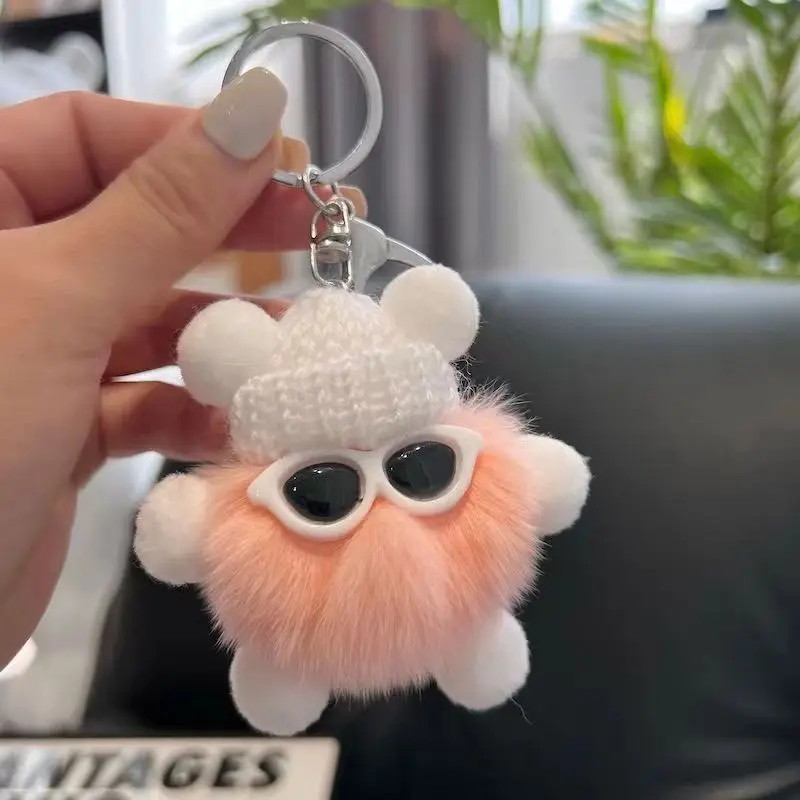 Cute Plush Keychain Fluffy Otter Rabbit Fur Imitation Car Keyring Bag Charm Ins Trendy Gift