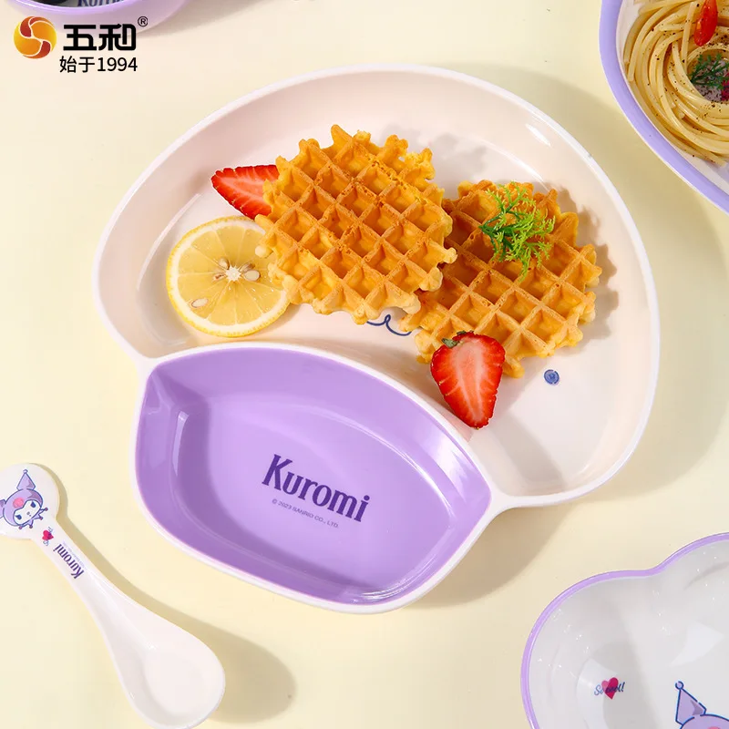 Kawaii Sanrio Anime Hobby Kuromi Children's Tableware Set Anti-Shatter Anti-Scalding Breakfast Bowl Divided Plate Milk Cup