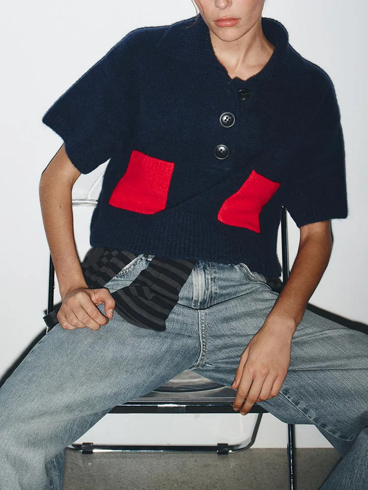 Malha Doce e Estilosa de Manga Curta Versátil Simples Nova Chegada Outono 2025 Moda Fena mata com Padrão t