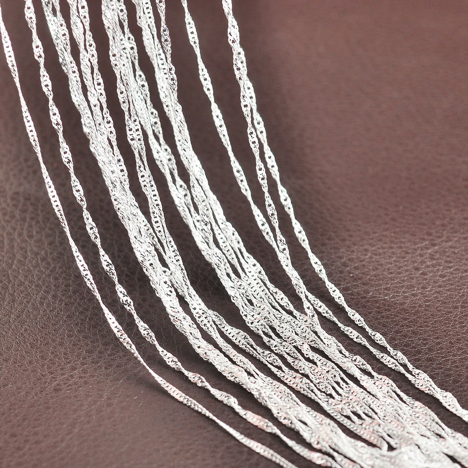 Promotion Wholesale Solid 925 Sterling Silver Beautiful Water Wave Necklace Singapore Chain With Lobster clasps 16\