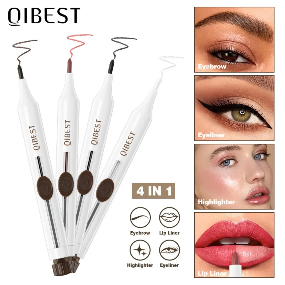 Pluma de maquillaje multifunción 4 en 1, delineador de labios, resaltador, sombra de ojos, lápiz de cejas, juego de 4 colores, bolígrafo de maquillaje, herramientas cosméticas