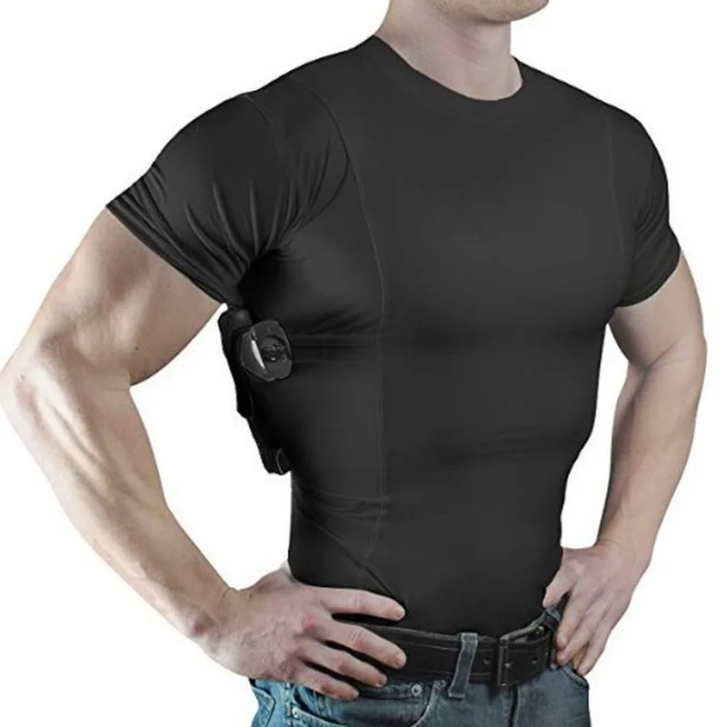 Tactical Concealed Carry Undershirt Unisex High Elastic Hidden Pocket T Shirt For Daily Outdoor Sports Training