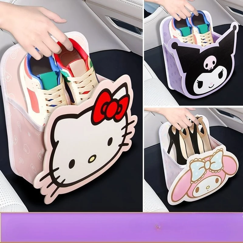 

MINISO SANRIO Hello Kitty Kuromi My Melody Kawaii Anime Cartoon Car Shoe Box Storage Box Car Storage Hanging Bag Fashion Trend