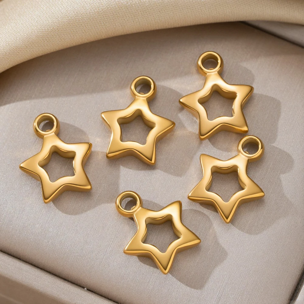 5 Stück/Set Edelstahl Goldfarben Stern-Anhänger für Schmuckherstellung DIY Halsketten Ohrringe Armbänder Zubehör – Detail 1