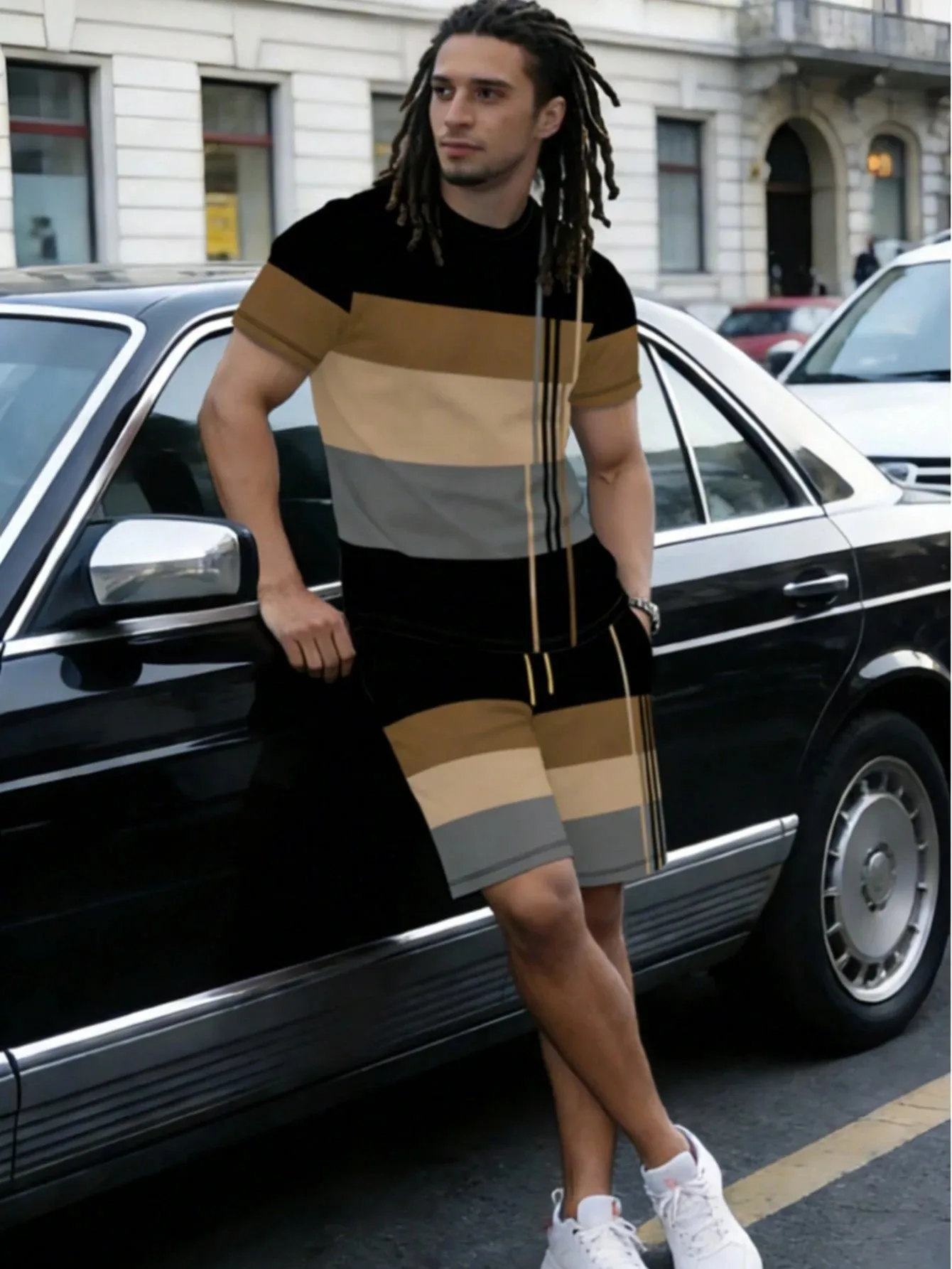 

2026 Summer Men's Suit with Stripes Print Breathable Lightweight Casual Sporty Outdoor Men's Clothing