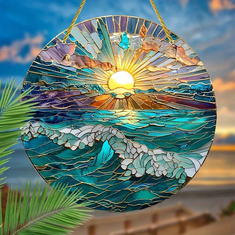 2D Flat, Ocean Waves and Sunshine Catcher Window Hanging- 8