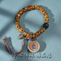 Camel Bone Backflow Carved Hollow Barrel Beads Mahākāla Thangka Pendant Tibetan Crafts Single Circle Bracelet