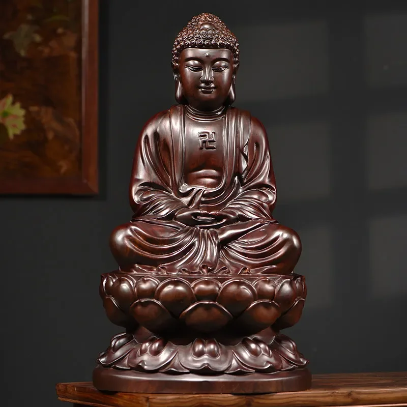 FX-22  ebony wood carved buddha figurine - solid wood shakyamuni  three jewels, medicine  - home altar decoration for peace