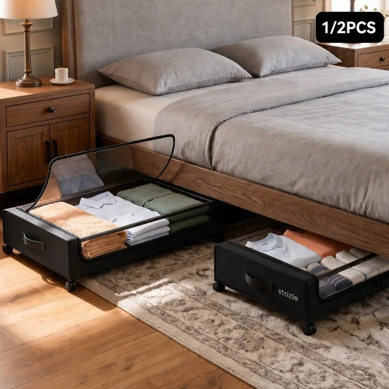 Home Storage & Organization XXL 15.85 Gallons, Under Bed Storage With Wheels, Under-Bed Storage, Perfect For Storing Shoes And Clothes, Large-Capacity Storage Box With Lid, Room Organization, Under-Bed Storage Box