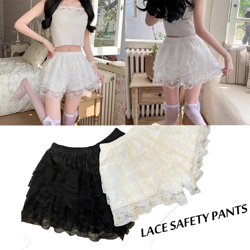 2024 Floral Lace Safety Pants Women Loose Elastic Waist Home Sleep Shorts Girls Sweet Vintage Bloomer Fashion Princess Underpant