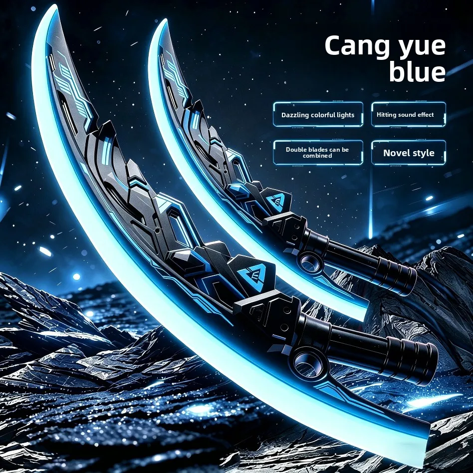 Mergeable LED Glowing Scimitar Swords Toy with Sound Effect Cosplay Prop Birthday Gifts for Boys