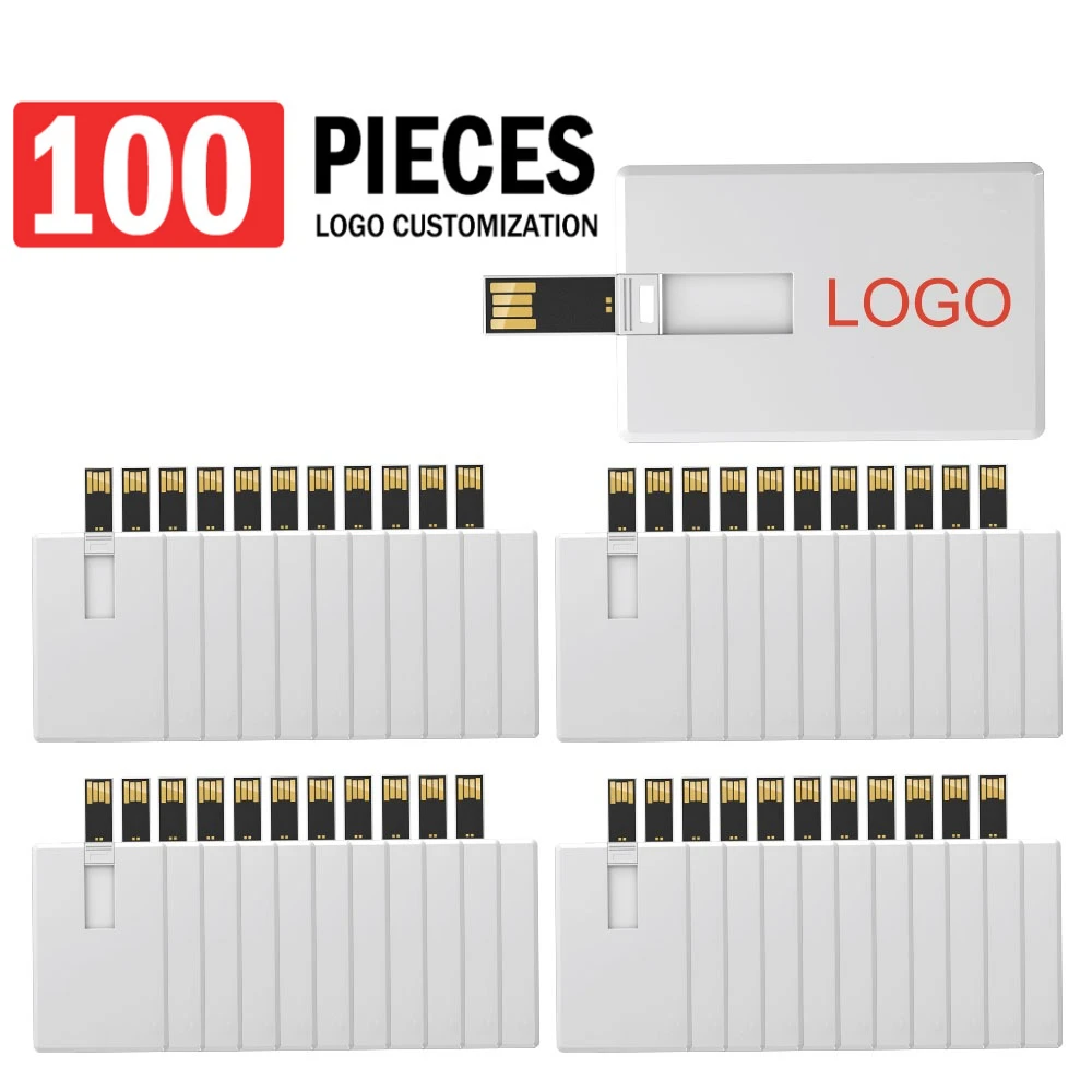 

100 шт. USB-флеш-накопителей в форме кредитной карты, 16 ГБ, 32 ГБ, 64 ГБ, с возможностью нанесения логотипа и цветной печати