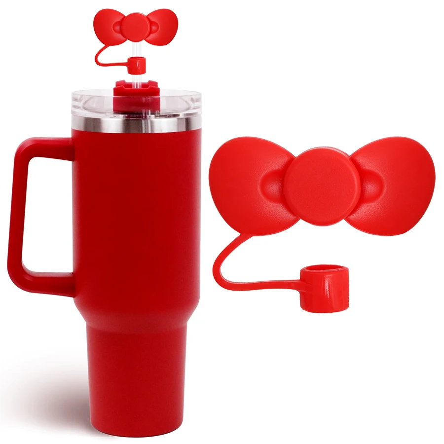 2PC 10mm Silicone Straw Covers Reusable Leak-Proof Dust Protector Cute Bowknot Lid for 30-40oz Tumbler Cups