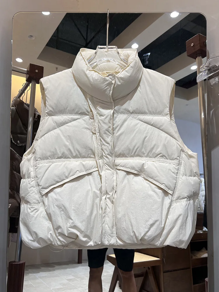 Autumn Winter Stand Collar Warm Down Vest Women White Duck Down Waterproof Vests Female Zipper Quilted Sleeveless Waistcoat Coat