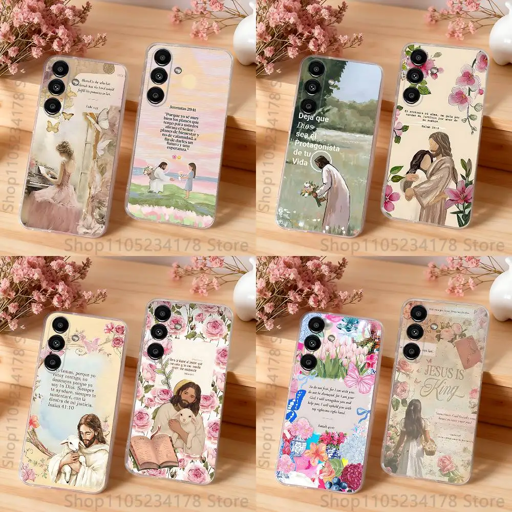 

Faith Jesus God Slogan Floral Case For Samsung S24,S25,S30,S23,S21,S22,S20,S10,5G,FE,lite,PIus,Ultra Clear Transparent Cover
